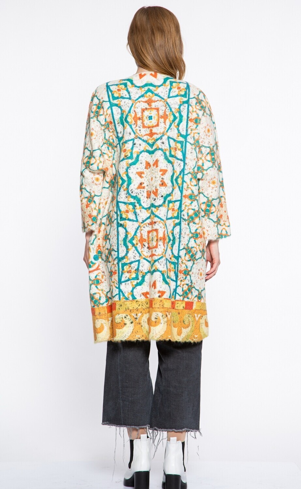 Кардиган "Скифский шик", по мотивам древнего войлочного ковра Пазырыкской культуры восточных скифов, более 2000 тыс. лет