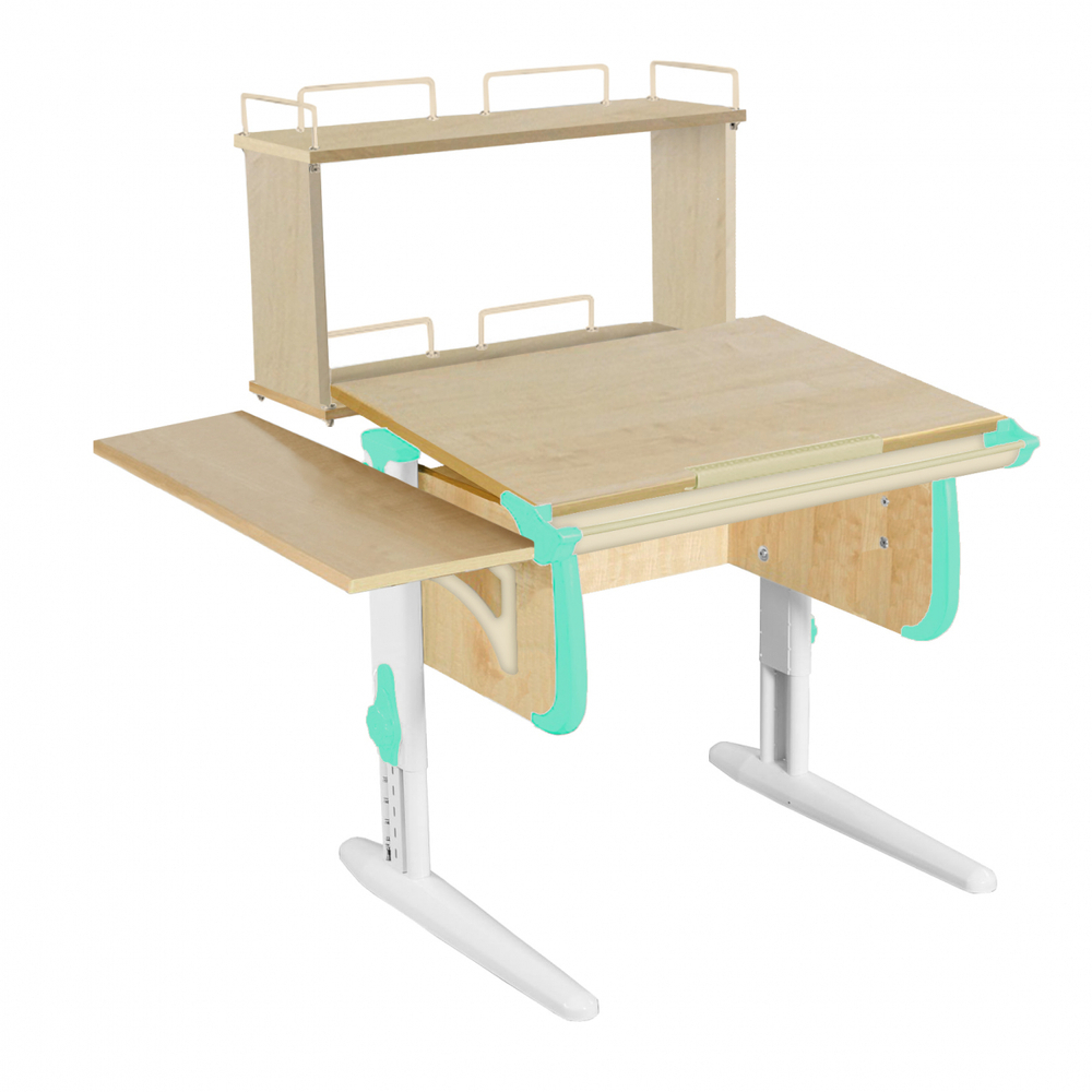 Растущая парта Дэми СУТ 24 с задней двухъярусной полкой СУТ.14.250 и боковой полкой СУТ.24.230 (1020×880 мм)