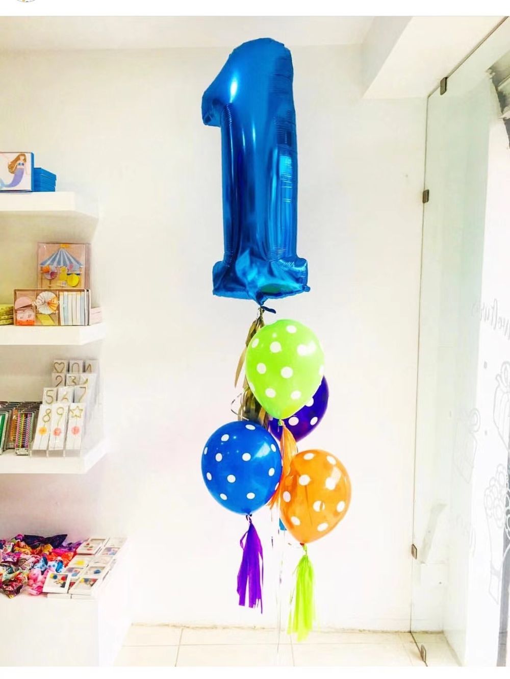 Шар (40"/102 см) Цифра, 1, Синий, в упаковке