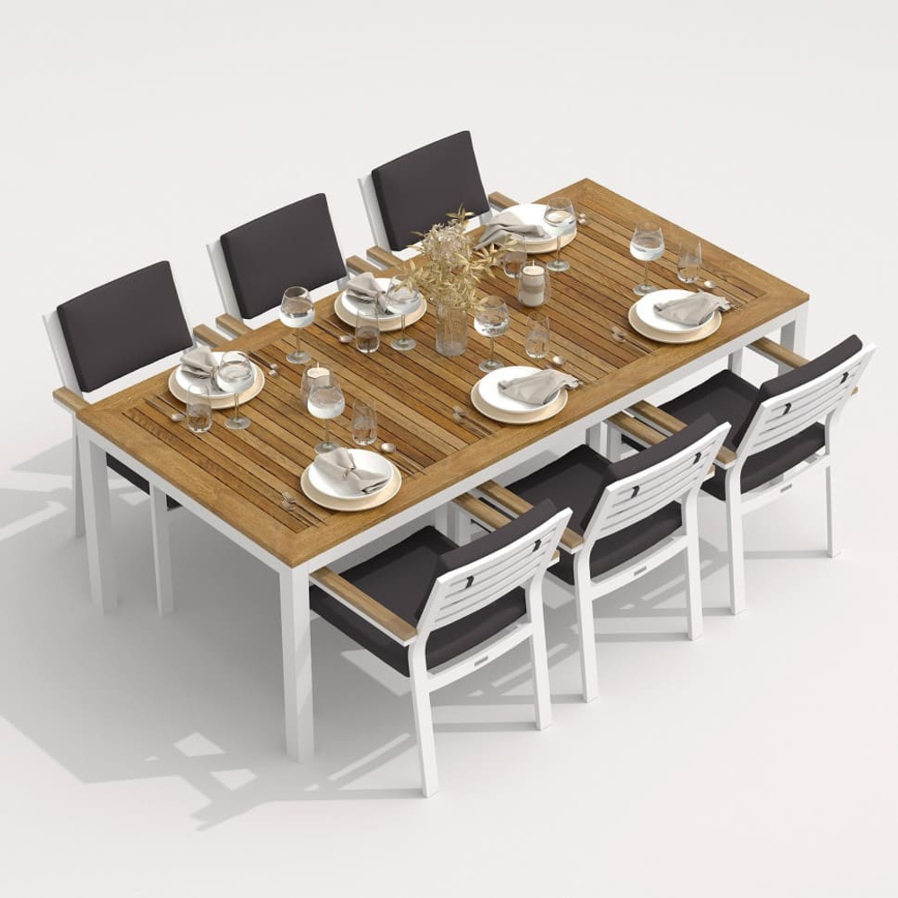 Обеденная группа Ideal Patio ТЕЛЛА  БОНТА  каркас белый, стол тик 200, ткань антрацит
