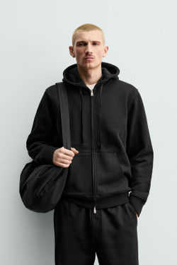 ZARA ТОЛСТОВКА НА МОЛНИИ С КАПЮШОНОМ HEAVYWEIGHT ORIGINS, ЧЕРНЫЙ