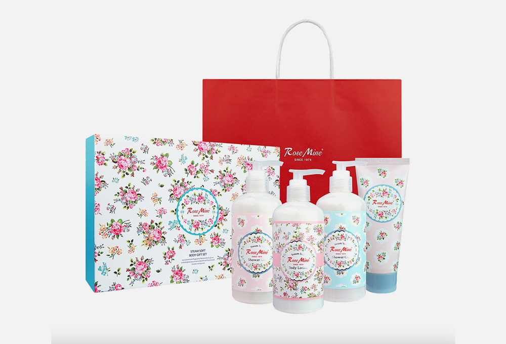 Rosemine Набор для ухода за телом АРОМАТ ЦВЕТУЩЕЙ РОЗЫ RoseMine Steam Soft Body Gift Set! (300 мл/300 мл/300 мл/100 мл)