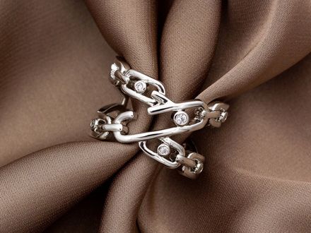 Кольцо "Цепь. Messika" 16мм, со стразами