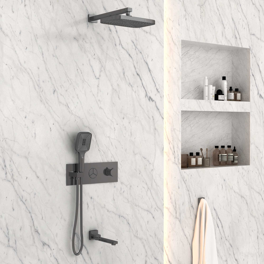 Душевой комплект Vincea VSFW-432T1GM встраиваемый, термостатический, 3 режима, вороненая сталь