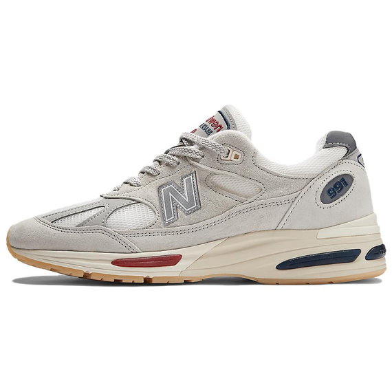 New Balance NB 991 V2 Беговые кроссовки Низкие Серый белый/Белый Средний белый Ярко-красный Мужские