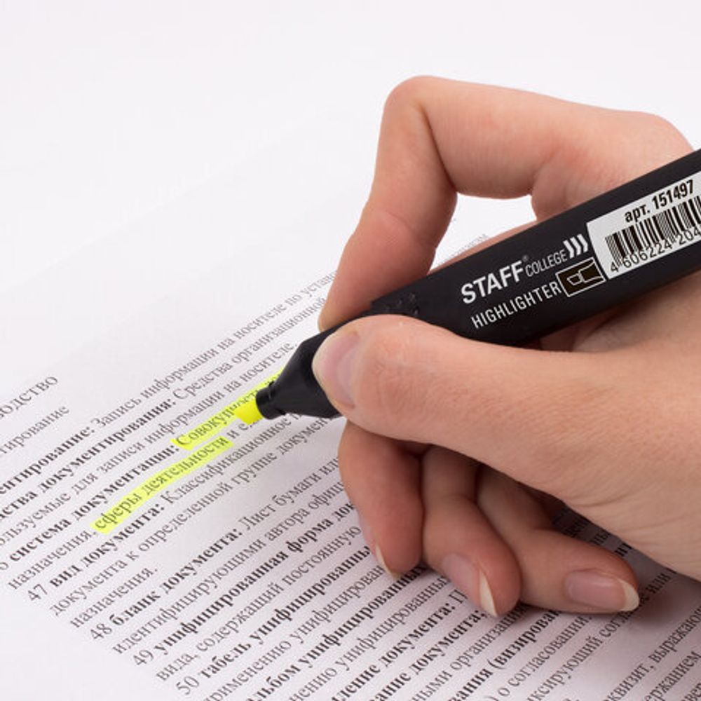 Текстовыделитель STAFF College "STICK HL-497", ЖЕЛТЫЙ, 1-4 мм, 151497