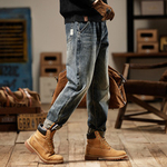 Американские ретро джинсы для мужчин, новые весенне-осенние микро-трапециевидные прямые свободные повседневные модные брендовые потертые брюки для мужчин