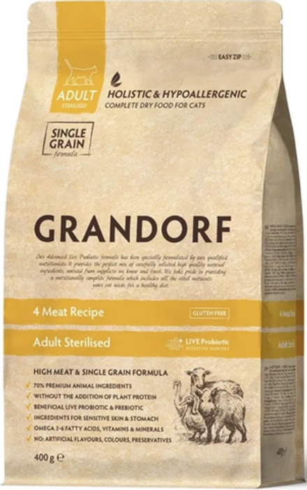 GRANDORF CAT 400г. для Стерилизованных кошек 4 Мяса