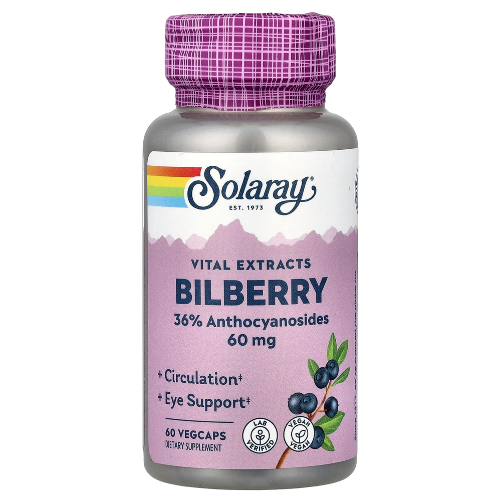 Solaray, Vital Extracts, черника, 60 мг, 60 растительных капсул