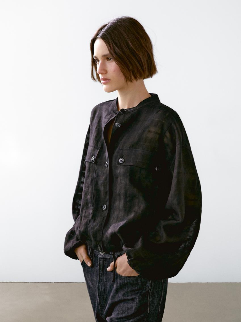 Massimo Dutti Куртка-бомбер в клетку, черный