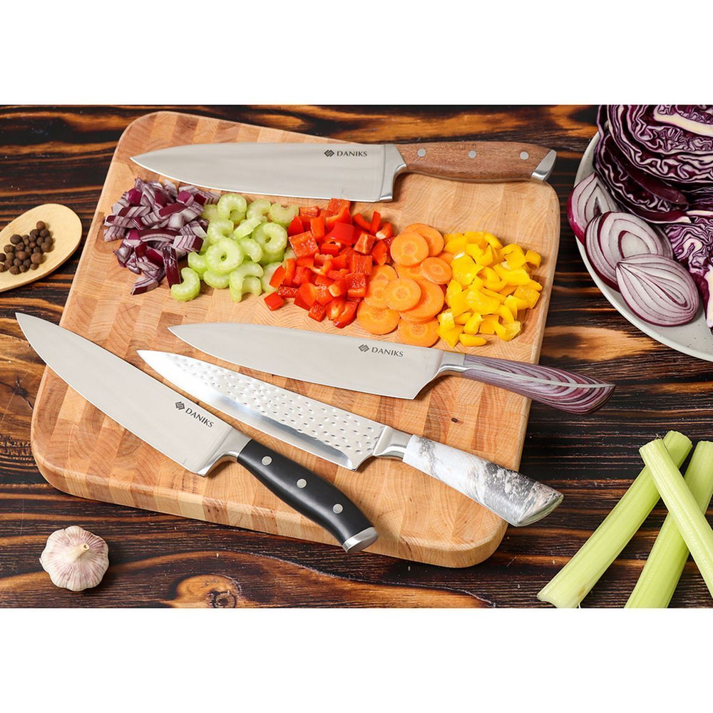 Нож кухонный Daniks, Black, разделочный, нерж сталь, 20 см, рук пласт, 161520-3