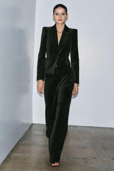 ZARA БАРХАТНЫЕ БРЮКИ FLARE ZW COLLECTION, ЗЕЛЕНЫЙ