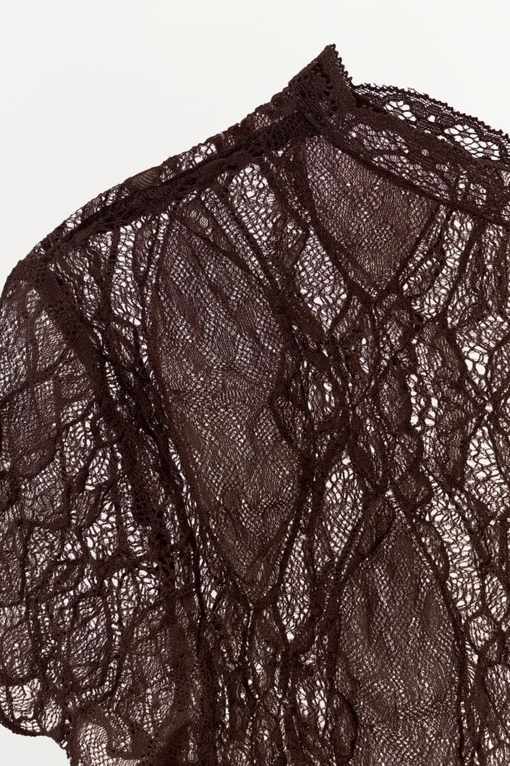 ZARA КРУЖЕВНОЙ КРОП-ТОП, ТЕМНО-КОРИЧНЕВЫЙ