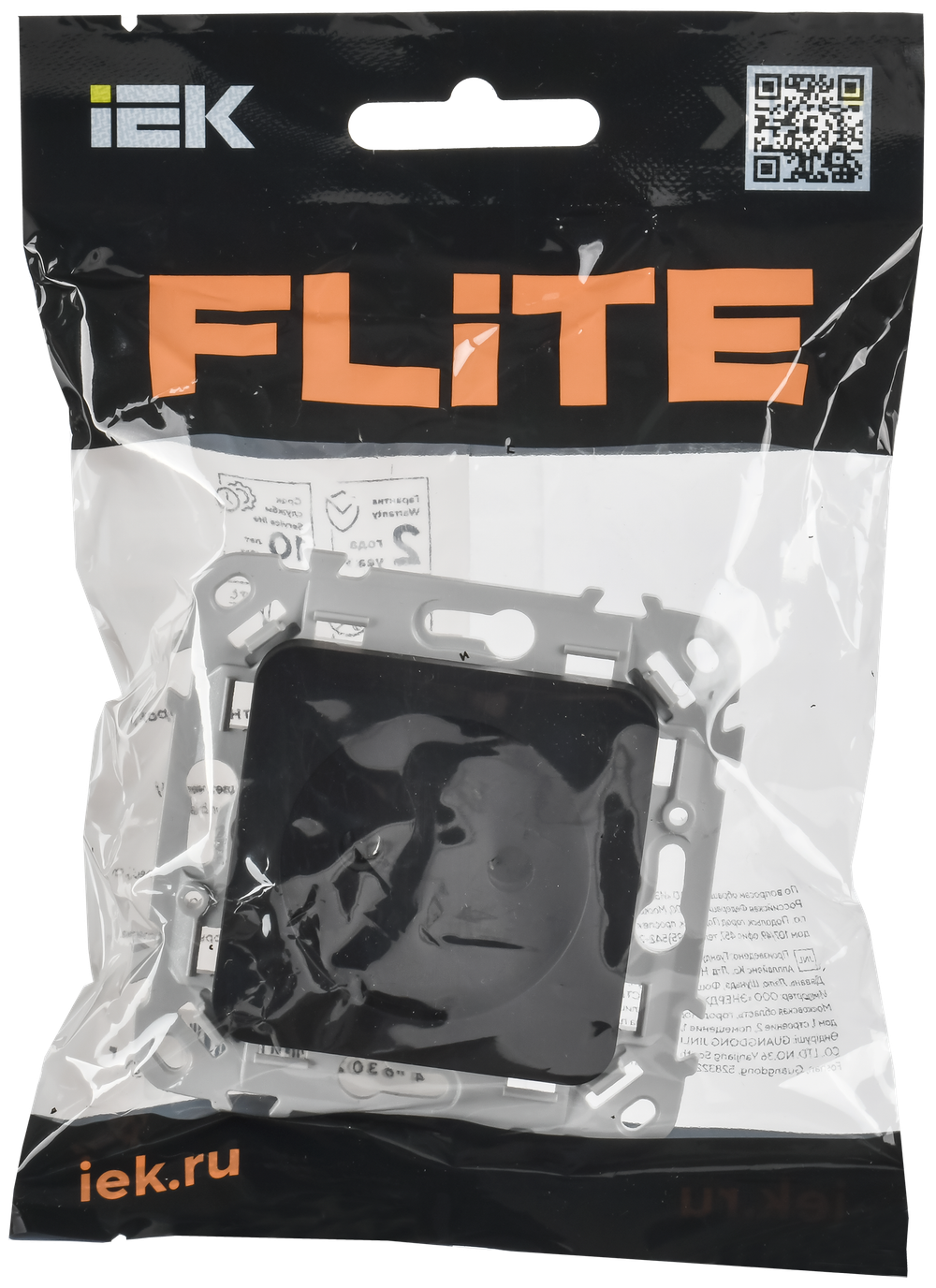 FLITE Розетка без заземления без защитных шторок безвинтовое крепление 10А РС01-1-ФлЧ черный IEK