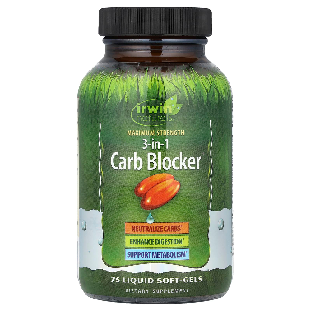Irwin Naturals, Carb Blocker, блокатор углеводов 3-в-1, максимальный эффект, 75 капсул с жидкостью
