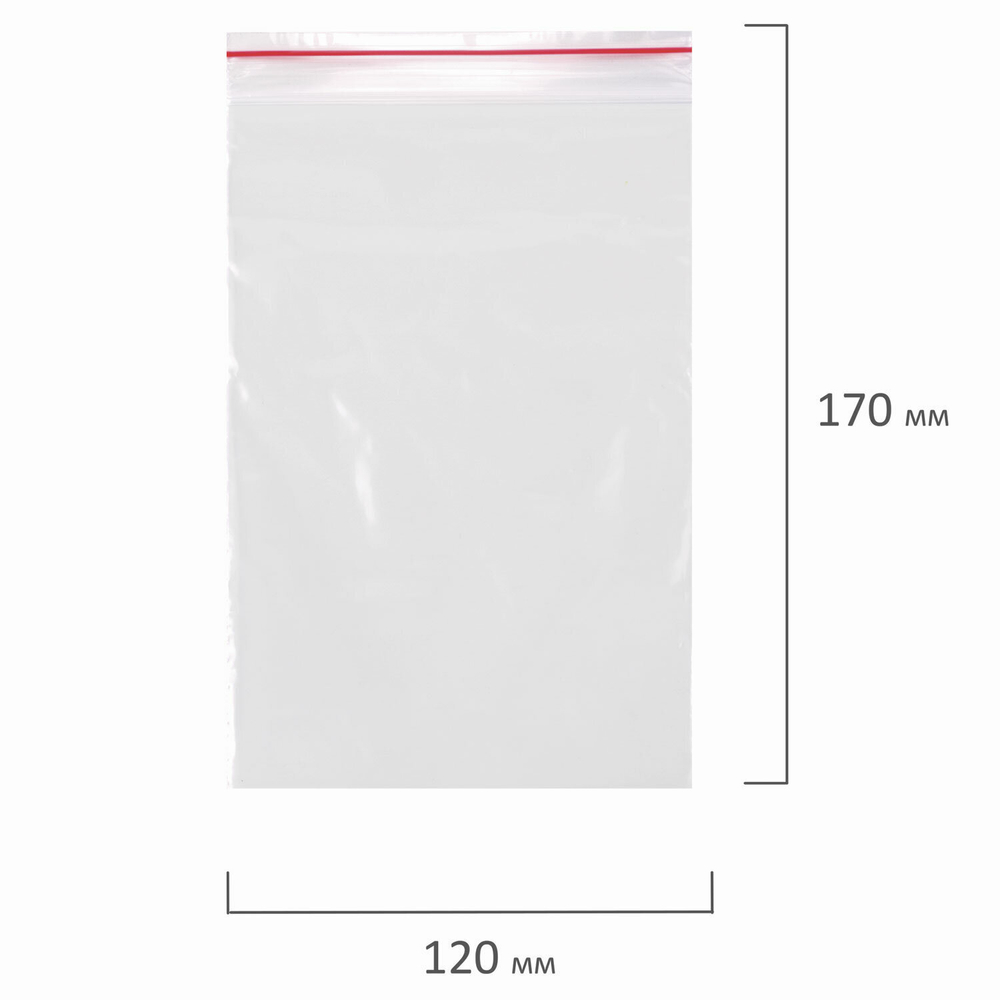 Пакеты с замком ZIP LOCK "зиплок" комплект 100 шт. 120х170 мм ПВД толщина 35 микрон BRAUBERG (10 штук в упаковке)
