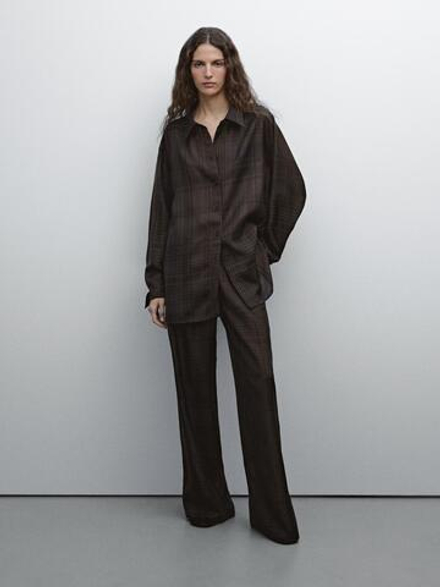 Massimo Dutti Удлиненная куртка-рубашка в клетку, темно-зеленый