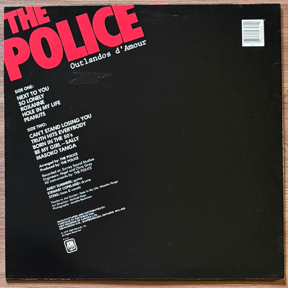 The Police ‎– Outlandos D'Amour (Канада 1979г.) Т