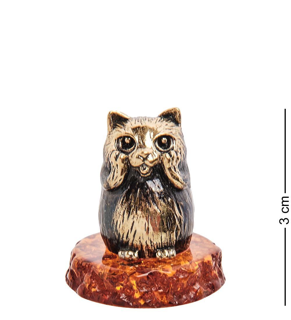 Народные промыслы AM-3156 Фигурка «Кот не вижу» (латунь, янтарь)