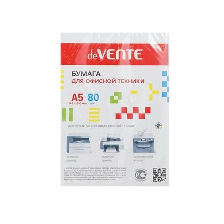 Бумага А5, 80г/м2, deVente, 200л., класс С, белизна 96%