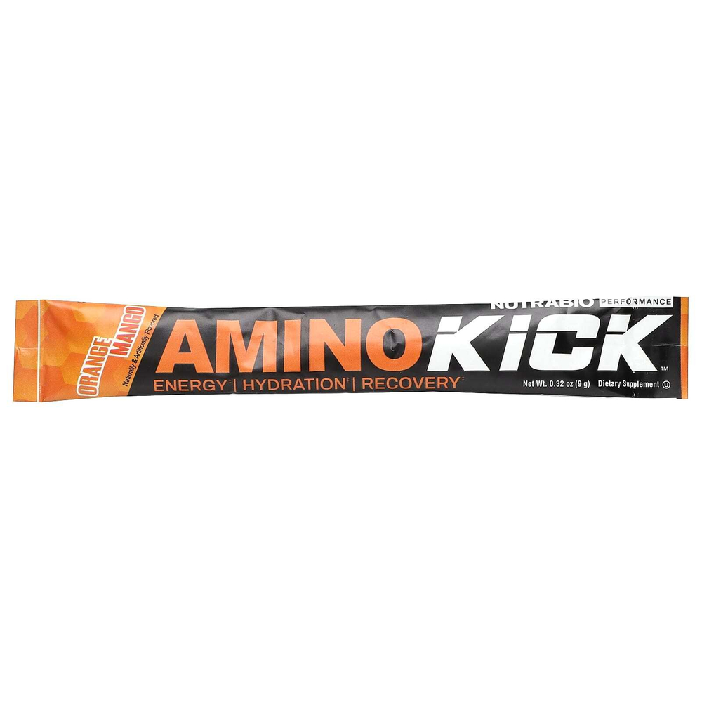 NutraBio, Amino Kick, апельсин и манго, 1 пакетик, 9 г (0,32 унции)