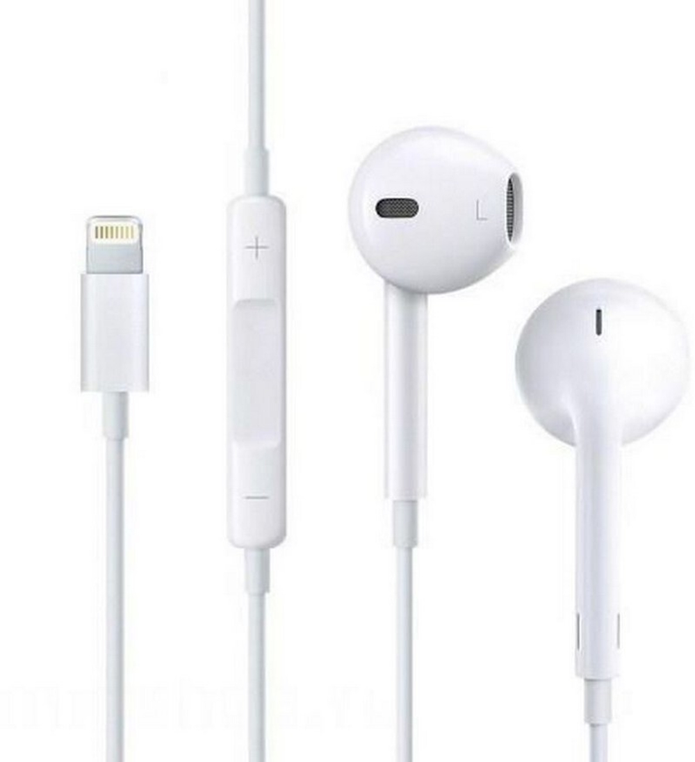 Наушники с микрофоном для iPhone с Lightning с лого (белый) C100