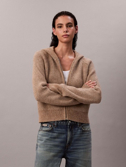 Кардиган Calvin Klein Sweater Rib Zip Hoodie Amphora Melange