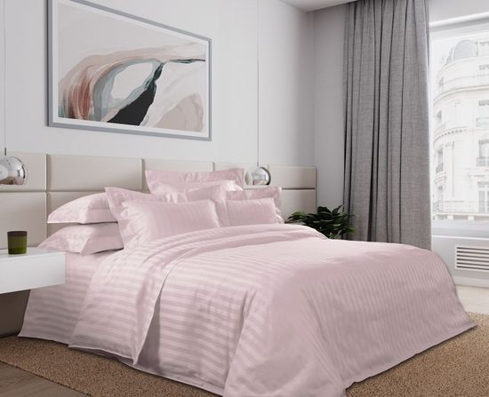 Евро комплект постельного белья Клубничный самбук Страйп-сатин