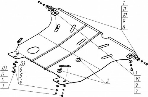 Защита картера Двигателя, КПП. 2 мм, Сталь. для Mitsubishi Space Wagon 1991-1998, Mitsubishi Chariot 1991-1998 MOTODOR.01305