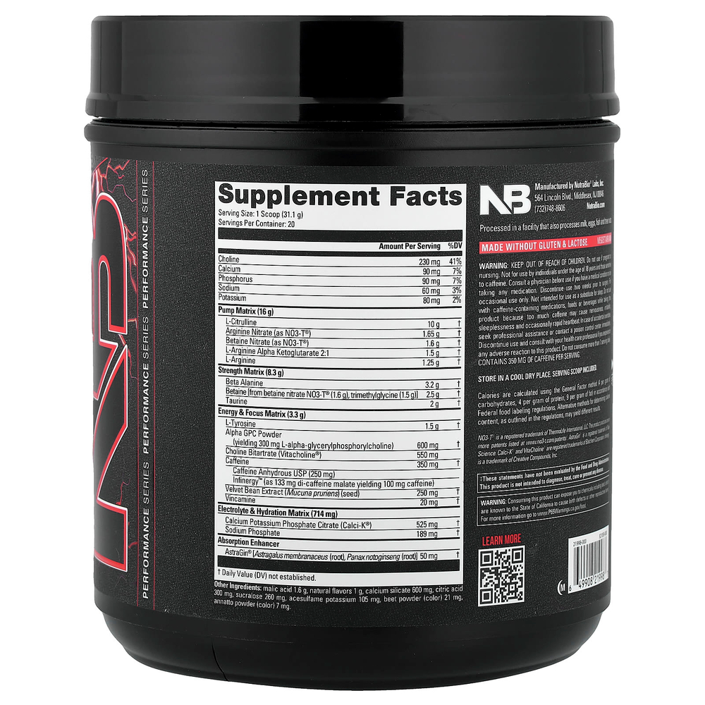 NutraBio, PRE-Workout, предтренировочный комплекс, пунш, 621 г (1,37 фунта)
