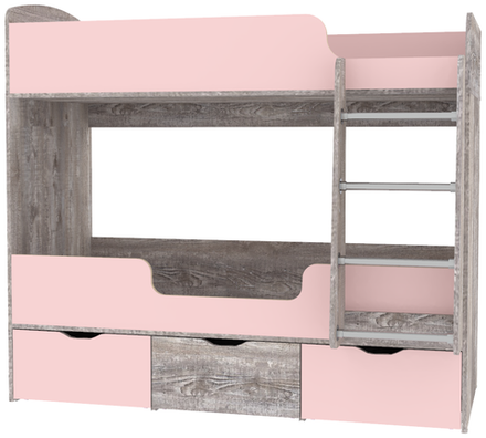 Кровать двухъярусная КарИВи Малыш Двойняшка Бетон Розовый
