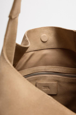 ZARA ЛАКИРОВАННАЯ КОЖАНАЯ СУМКА-ШОПЕР, ПЕСОЧНО-КОРИЧНЕВЫЙ