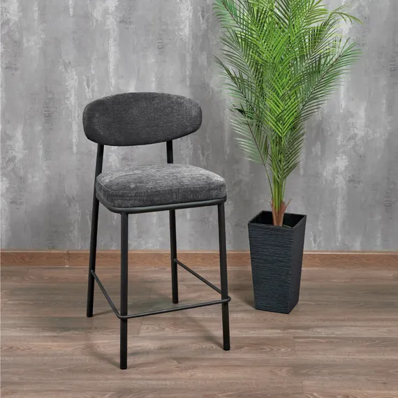 Полубарный стул Arvo 65 см, серый шенилл с черными ножками