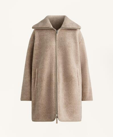 Oysho Длинная куртка из искусственной овчины, песочный меланж