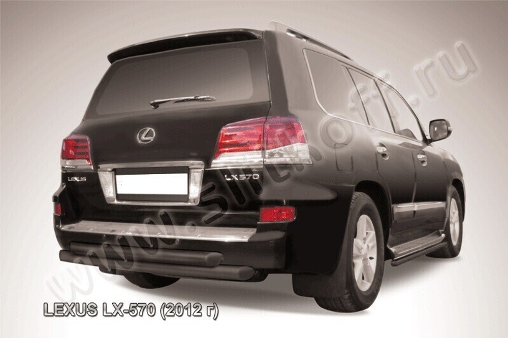 Защита заднего бампера Lexus LX-570 (2012-2015) d76+d76 радиусная серебристая