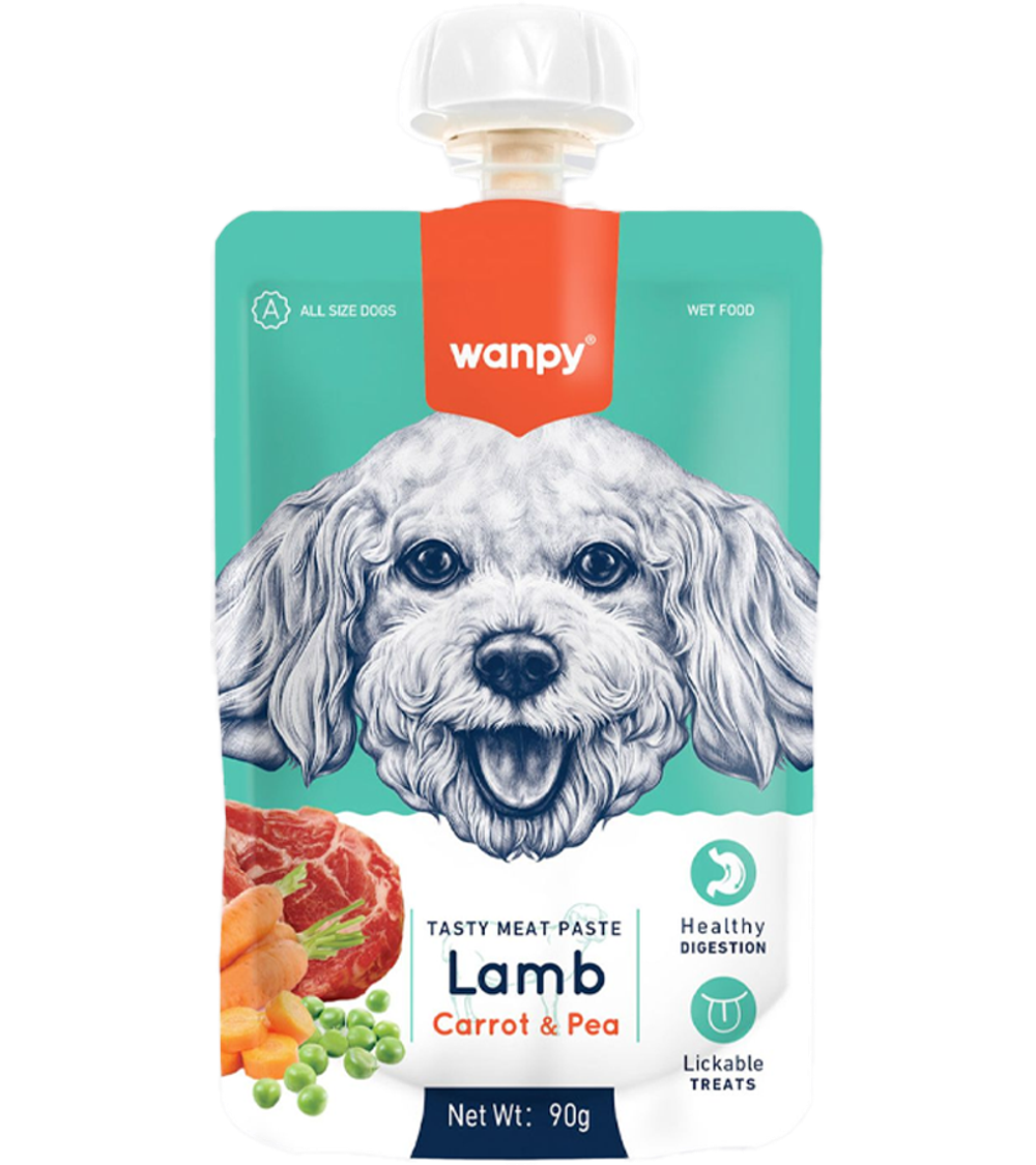 Wanpy Dog Лакомство для собак Мясной мусс из ягненка и моркови с горохом 90 гр.