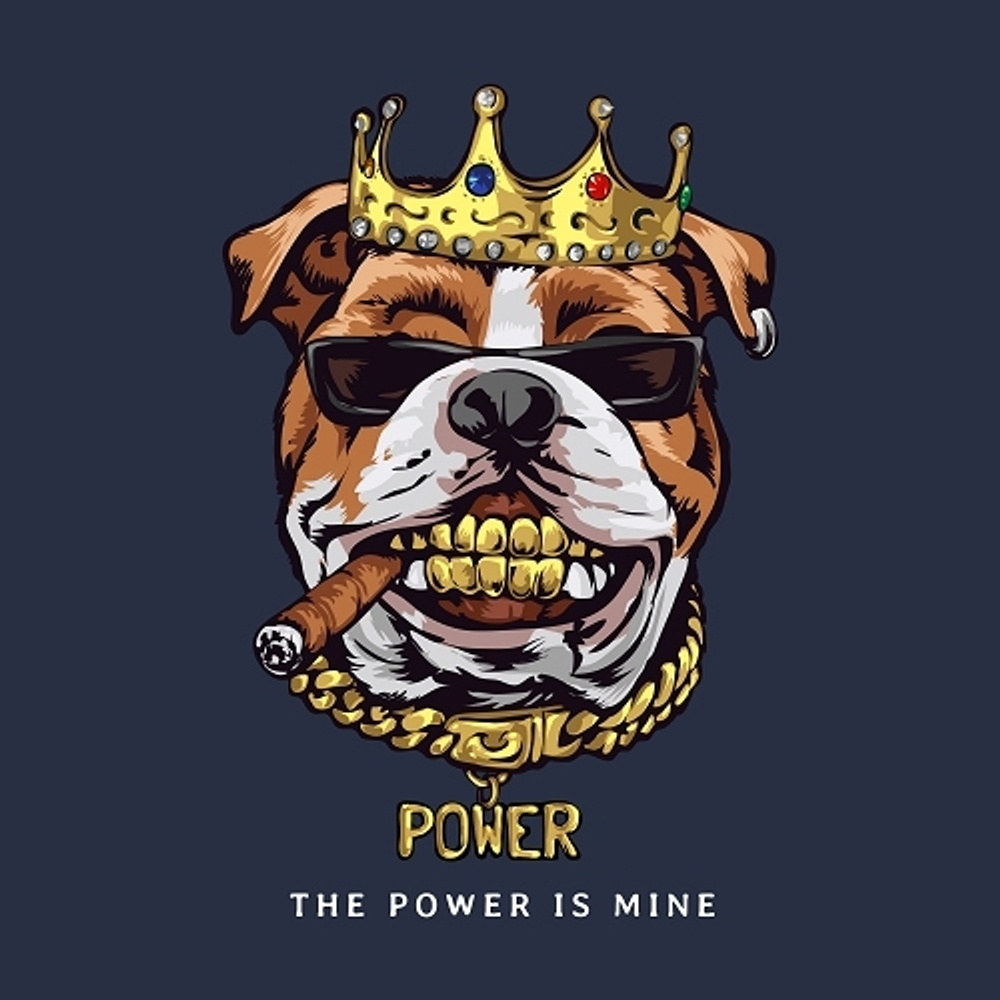 принт с собакой The power is mine темно-синий