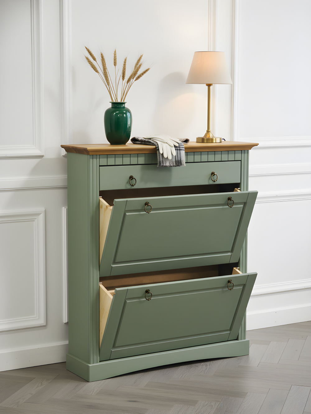 Dipriz Тумба для обуви Неаполь, 2 двери 1 ящик, сосна, 87х97х21 см, эвкалипт