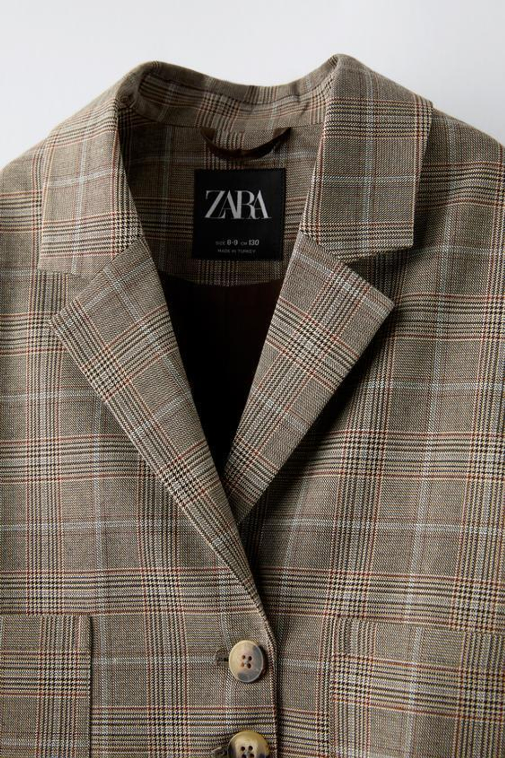 ZARA УКОРОЧЕННЫЙ БЛЕЙЗЕР В КЛЕТКУ, РЫЖЕВАТО-КОРИЧНЕВЫЙ