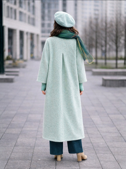 Кафтан -пальто с поясом без подкладки /шалфей