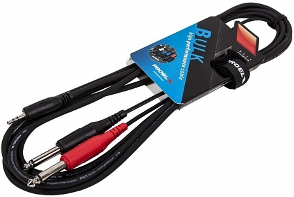 Proel BULK505LU3 - Инсертный кабель, 3.5 jack stereo - 2x6.3 mono jack, длина - 3 m.