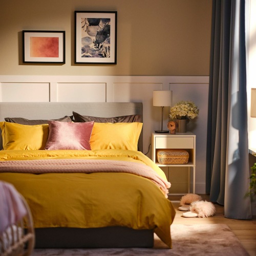 Комплект постельного белья IKEA LUKTJASMIN (ЛЮКТЭСМИН), Двуспальный, Желтый, 240x220, 50x80 см