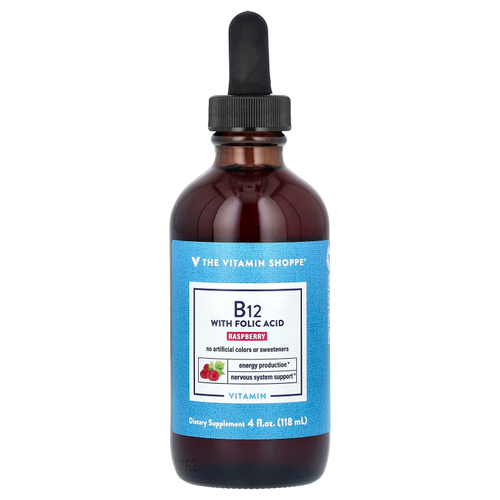 The Vitamin Shoppe, витамин B12 с фолиевой кислотой, малина, 118 мл (4 жидк. унции)