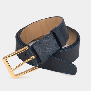 Ремень мужской 40 мм из кожи сафьяно, синего цвета