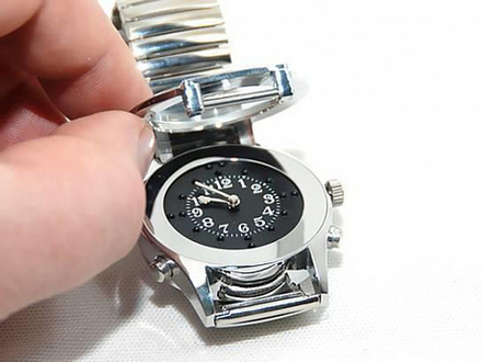 Часы наручные, говорящие, со шрифтом Брайля HV-VTS (Металлический ремешок, черный циферблат)
