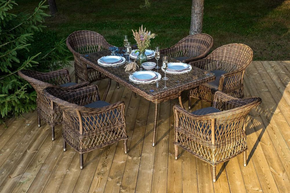 "Амароне" обеденная группа из искусственного ротанга на 6 персон, цвет коричневый