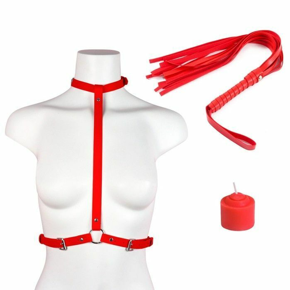 Эротический БДСМ-набор «Вожделение» из 3 предметов (Цвет: красный)