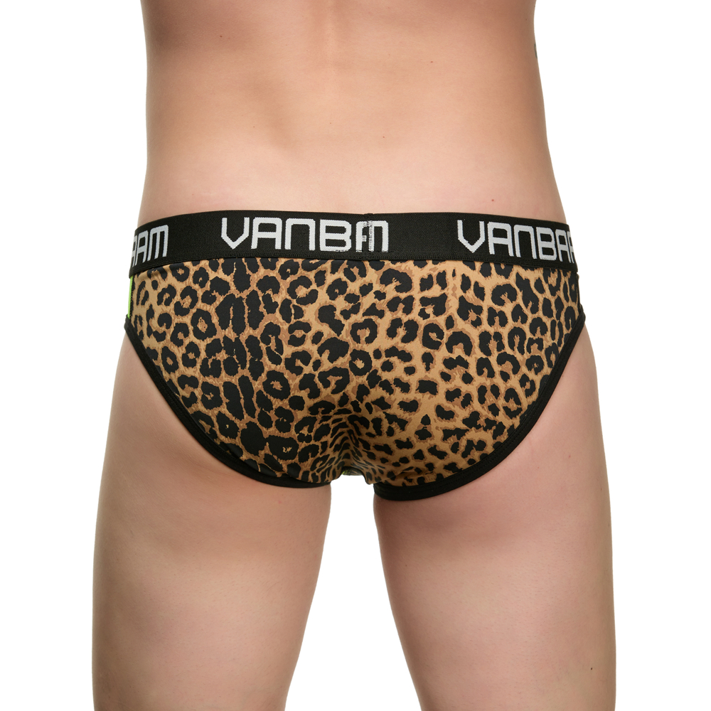 Мужские трусы слипы леопардовые с салатовой вставкой Van Baam VB50064