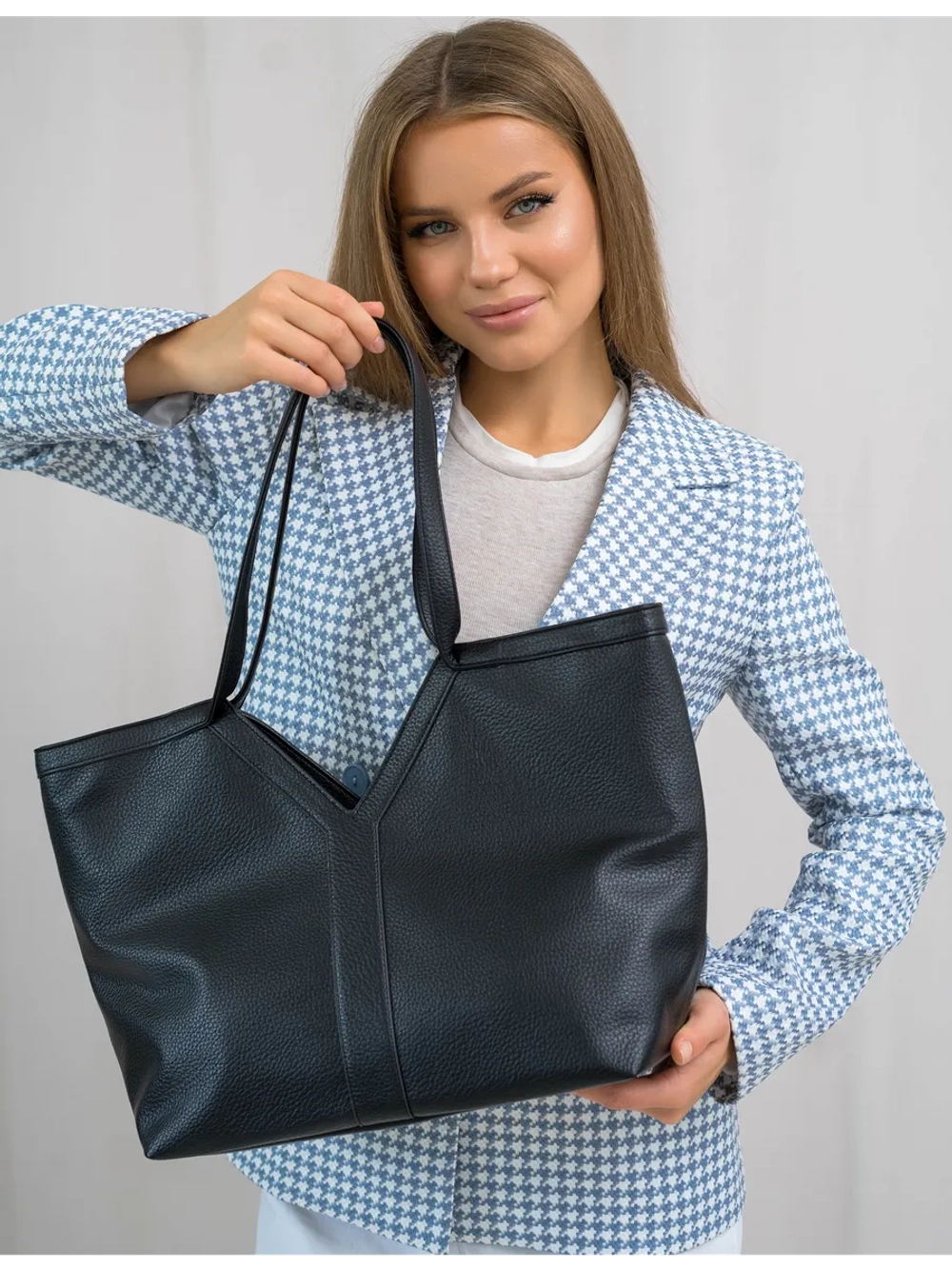 Сумка шоппер через плечо большая на молнии