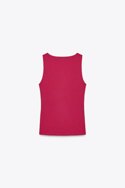 ZARA ТОП ИЗ ПОЛИАМИДА С ШИРОКИМИ БРЕТЕЛЯМИ, ФУКСИЯ